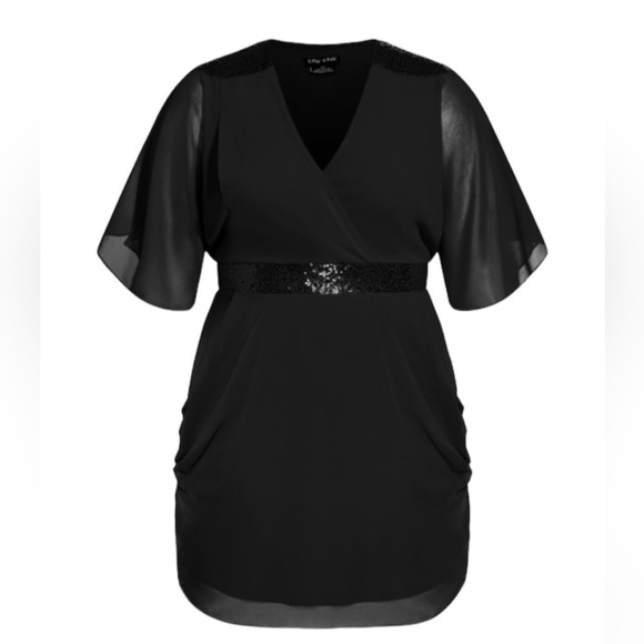 CITY CHIC Sequin Wrap Dress - Black Size 14 NWT - Picture 3 of 13